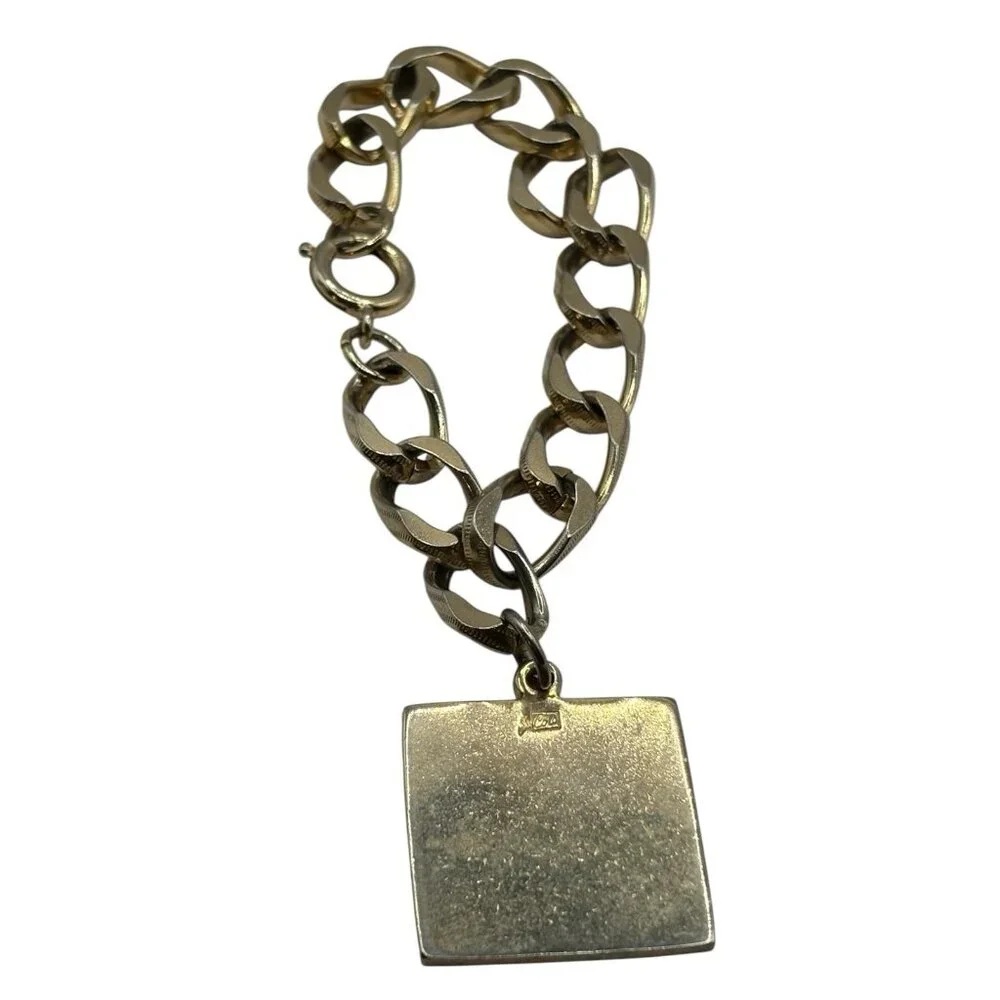 Coro Pegasus Blank Gold Tone Square Charm On Germany Chain Link Bracelet MCM VTG